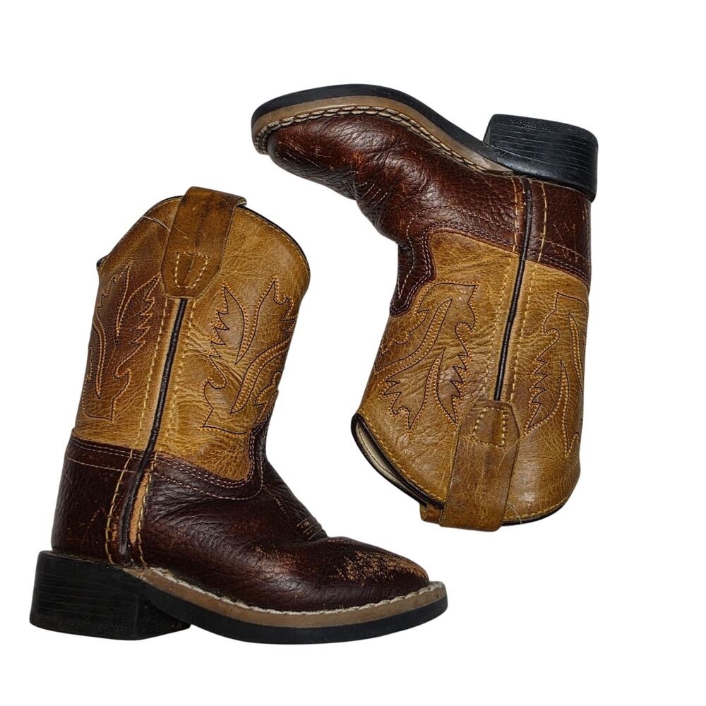Old West Bootie Boots Toddler Size 5 Brown Leather Western Boys Cowboy